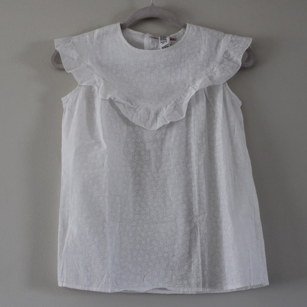 NWT‎ Bonpoint Girl's Gazelle White Floral Ruffle Sleeveless Tank Blouse Top 12